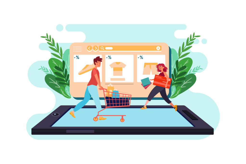 Gente caminando en una tienda online